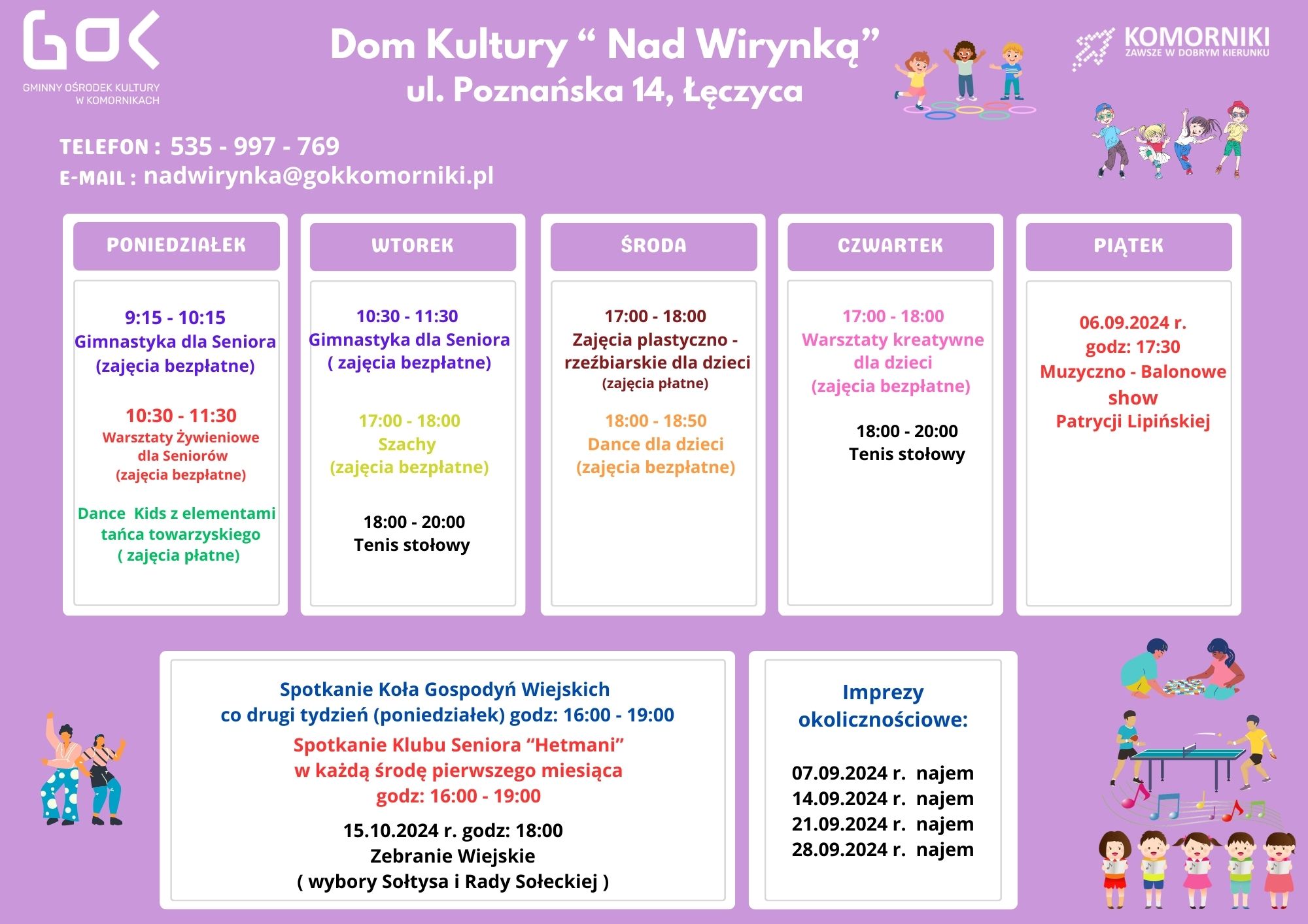 Harmonogram zajęć w DK ,,Nad Wirynką” w Łęczycy – już dostępny!